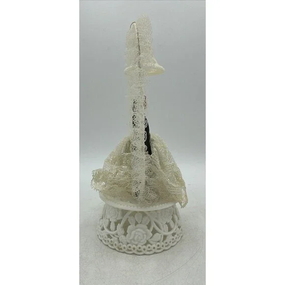 Wedding Cake Topper Bride Groom Lace Bell 1950s Vintage - Picture 12 of 16